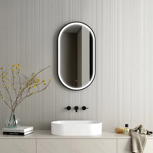 Ada Pill Black Framed Illuminated LED Mirror 900x500mm
