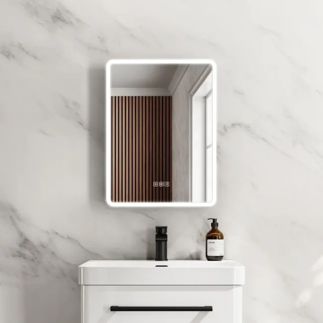 Aurora Matt Black Illuminated LED Mirror Cabinet With BLUETOOTH Speaker 600x450mm