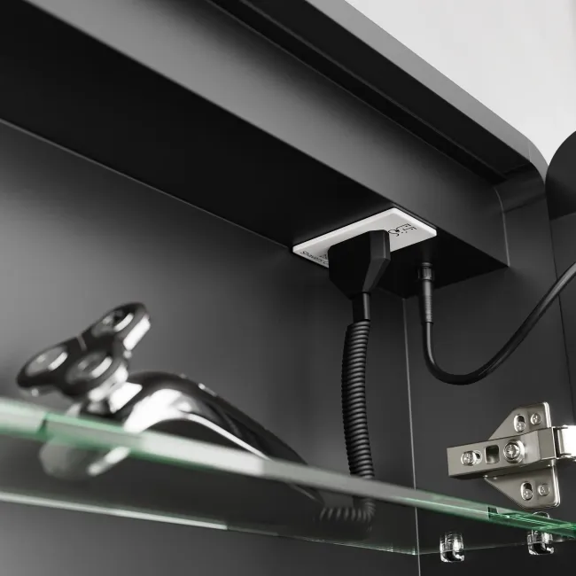 Aurora Matt Black Illuminated LED Mirror Cabinet With BLUETOOTH Speaker 700x600mm