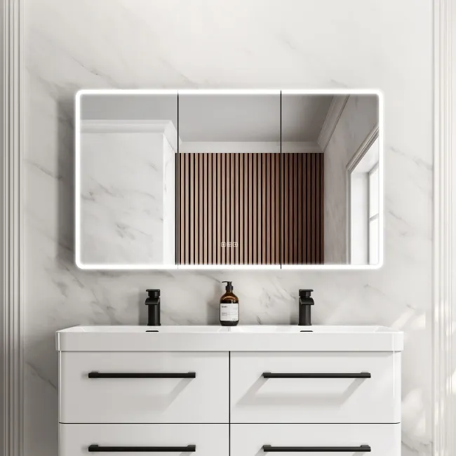 Aurora Matt Black Illuminated LED Mirror Cabinet With BLUETOOTH Speaker 700x1200mm