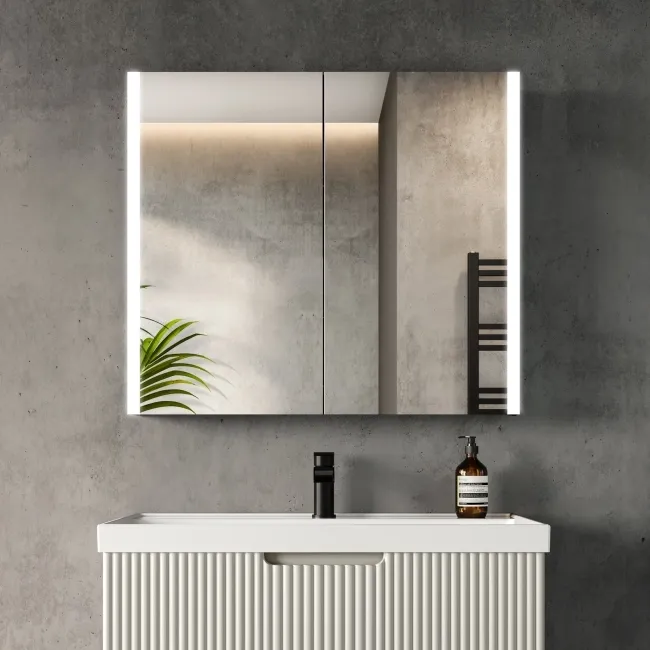 Selma Battery Operated Matt Black Illuminated LED Mirror Cabinet 700x800mm