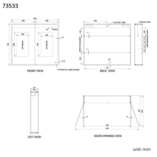Margot Illuminated LED Mirror Cabinet 700x800mm