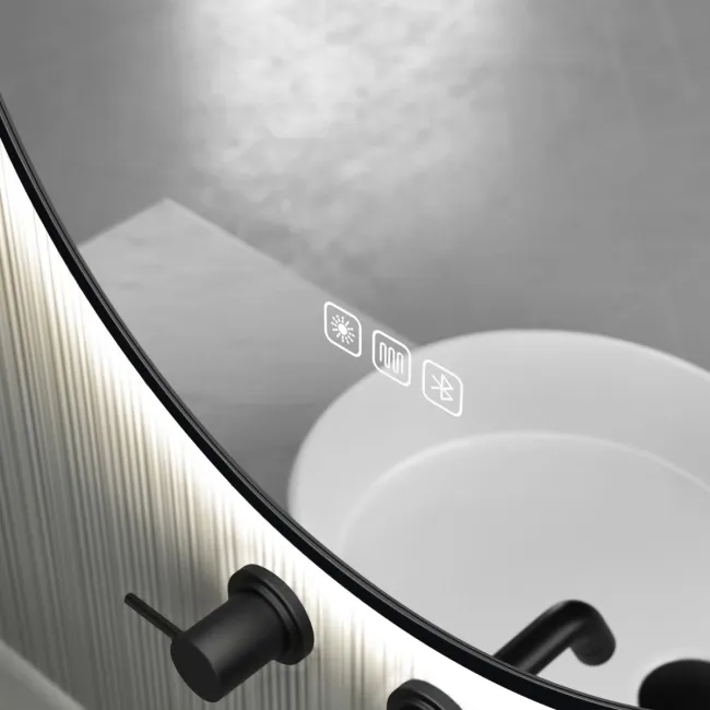 Ada Pill Black Framed Backlit Illuminated LED Mirror With BLUETOOTH Speaker 900x500mm