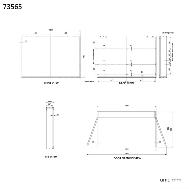Esme Battery Operated Matt Black Illuminated LED Mirror Cabinet 700x1000mm