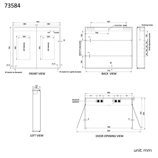 Margot Brushed Brass Illuminated LED Mirror Cabinet With BLUETOOTH Speaker & USB Port 700x800mm
