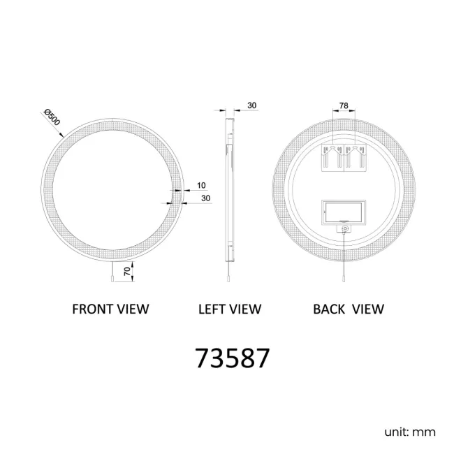 Delilah Battery Operated Black Framed Round Illuminated LED Mirror 500mm