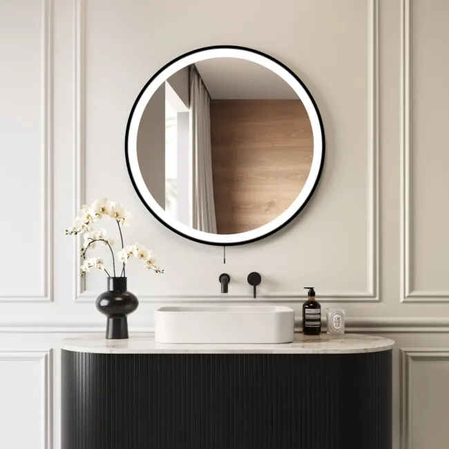 Delilah Battery Operated Black Framed Round Illuminated LED Mirror 800mm