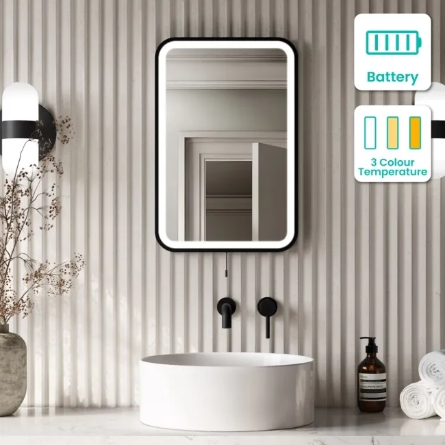 Mila Battery Operated Black Framed Illuminated LED Mirror 600x400mm