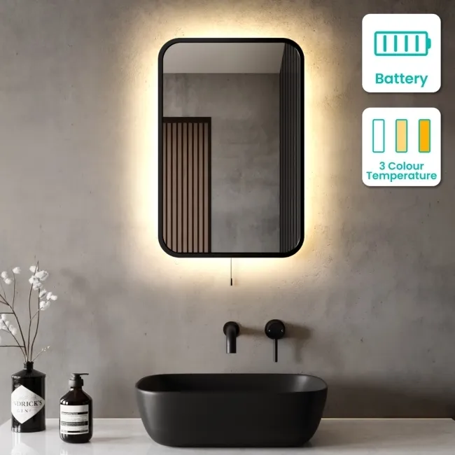 Mila Battery Operated Black Framed Backlit Illuminated LED Mirror 600x400mm