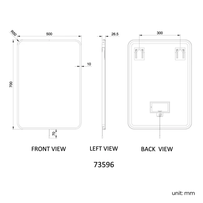 Mila Battery Operated Black Framed Backlit Illuminated LED Mirror 700x500mm