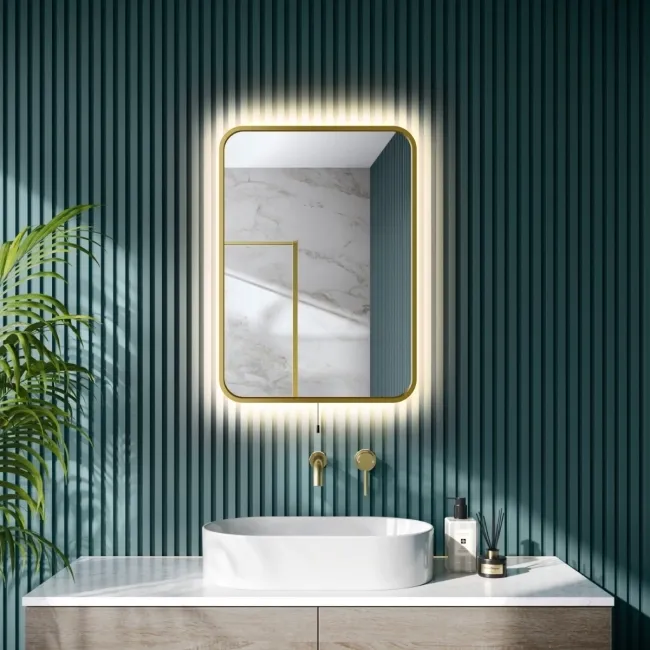 Mila Battery Operated Brushed Brass Backlit Illuminated LED Mirror 700x500mm