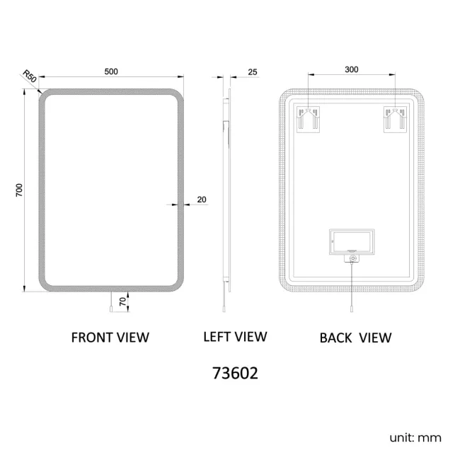 Jolie Battery Operated Illuminated LED Mirror 700x500mm