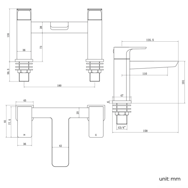 Soar Gunmetal Grey Basin & Bath Mixer Tap Set