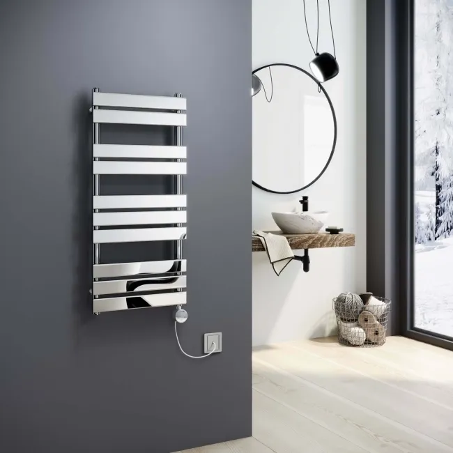 Santorini Electric Chrome Flat Panel Heated Towel Rail 1000x450mm