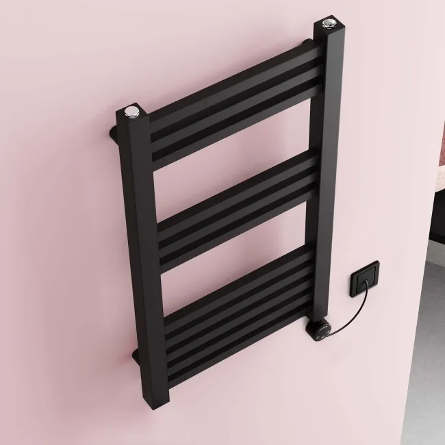 Valetta Electric Matt Black Square Heated Towel Rail 800x450mm