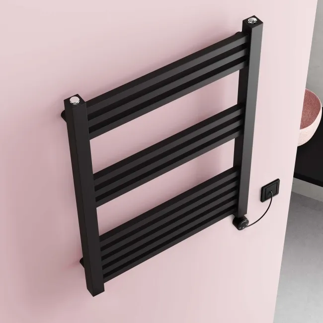 Valetta Electric Matt Black Square Heated Towel Rail 800x600mm