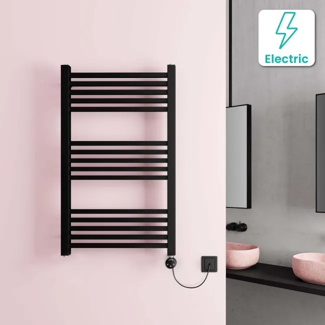 Valetta Electric Matt Black Square Heated Towel Rail 1000x600mm