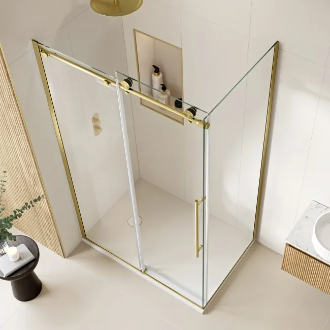 Prague Brushed Brass 8mm Sliding Shower Enclosure 1200x800mm