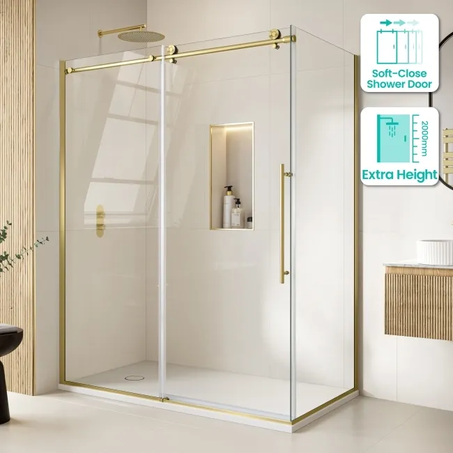 Prague Brushed Brass 8mm Sliding Shower Enclosure 1600x900mm