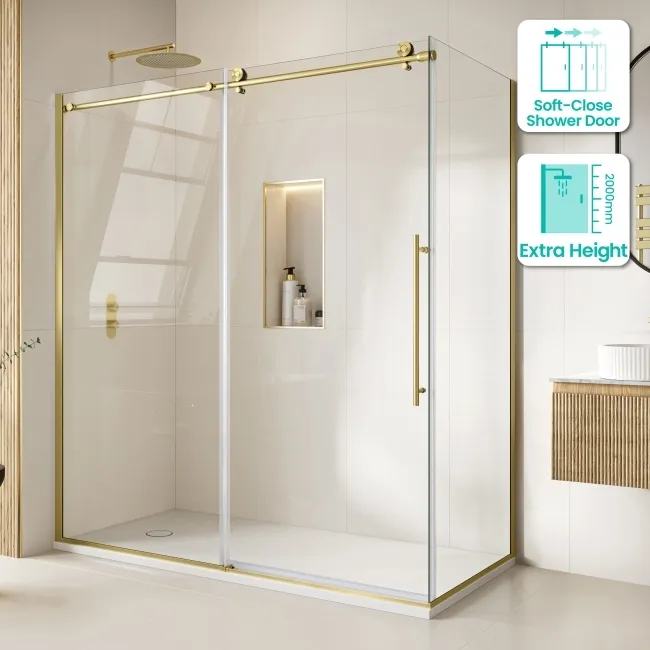 Prague Brushed Brass 8mm Sliding Shower Enclosure 1800x900mm