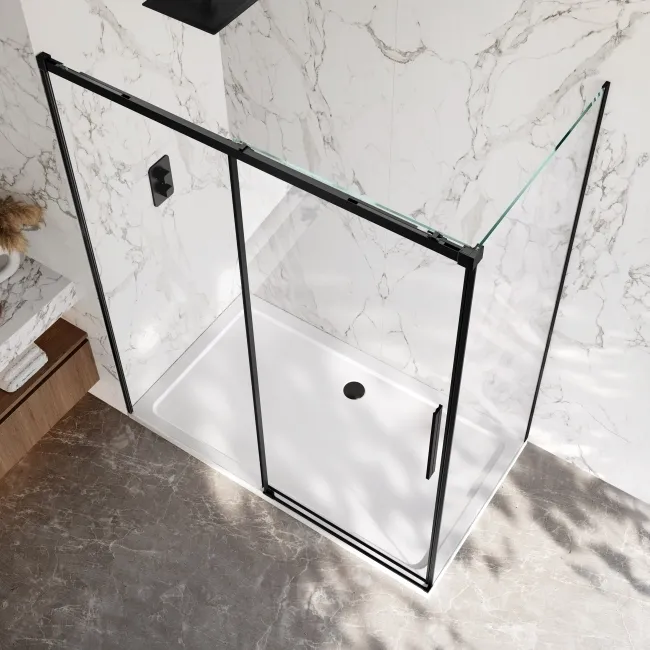 Lisbon Matt Black 8mm Sliding Shower Enclosure 1600x800mm
