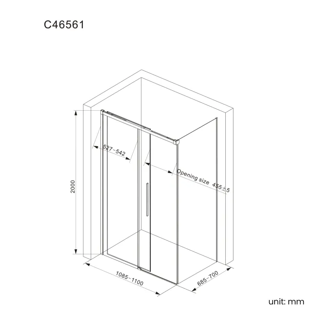 Lisbon Brushed Brass 8mm Sliding Shower Enclosure 1100x700mm