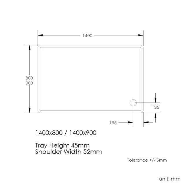 London Rectangular Stone Shower Tray 1400x800mm & Riser Kit