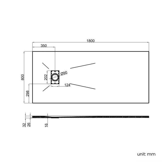 Berlin Rectangular Matt White Slate Effect SMC Composite Shower Tray 1800x800mm