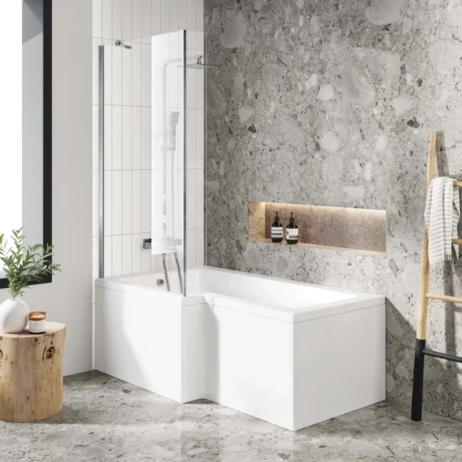 L Shaped 1500 Shower Bath & 4mm Fixed Screen - Left Handed