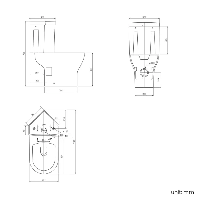 Orlando Close Coupled Corner Toilet With Soft Close Seat