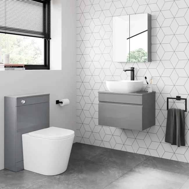 Trent Stone Grey Wall Hung Drawer Vanity with Curved Counter Top Basin 600mm