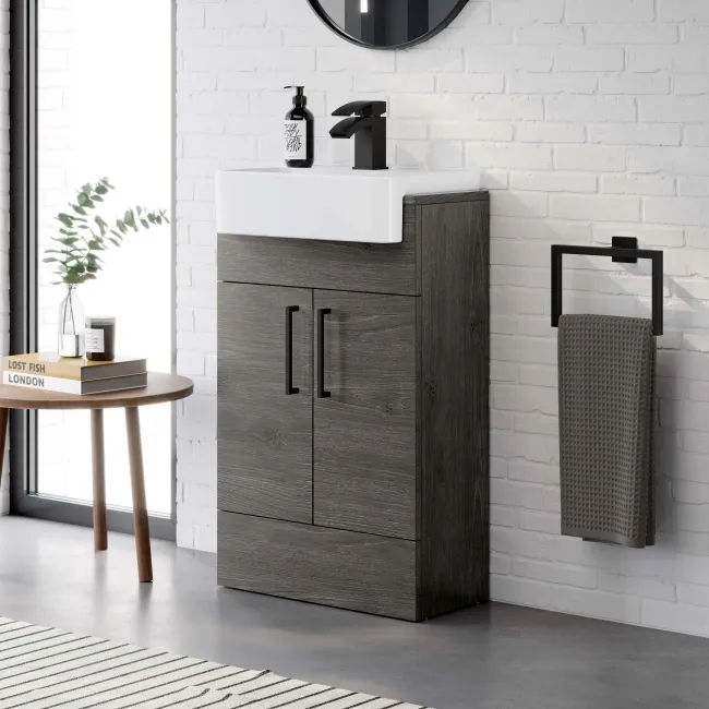 Harper Charcoal Elm Vanity with Semi Recessed Basin 500mm - Black Accents