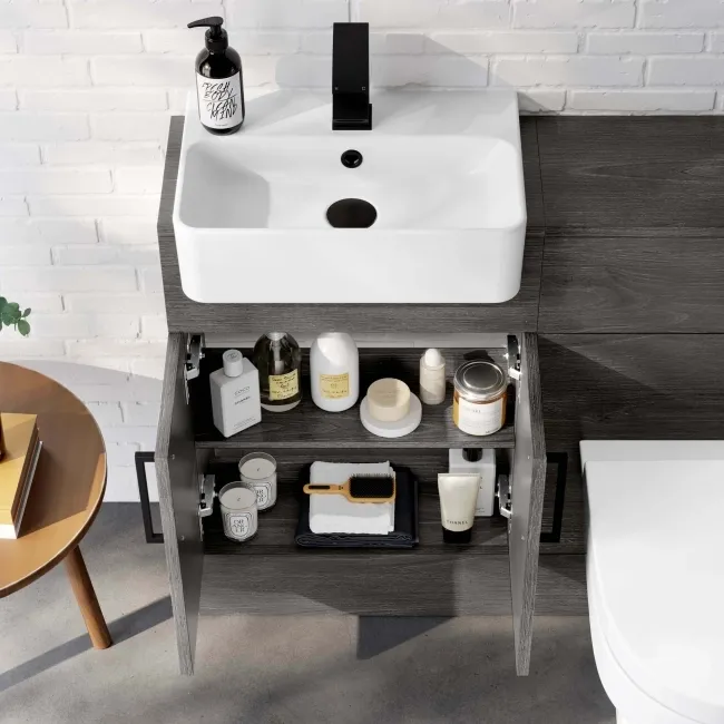 Harper Charcoal Elm Vanity with Semi Recessed Basin 500mm - Black Accents