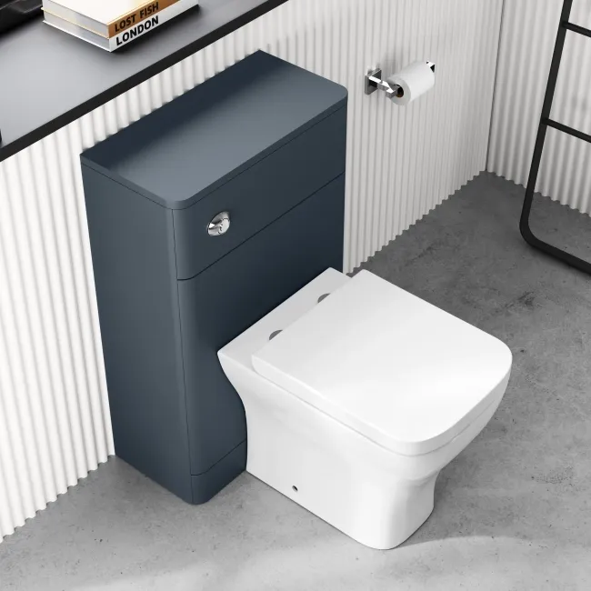 Corsica Curved Inky Blue Slimline Back To Wall Unit and Atlanta Toilet