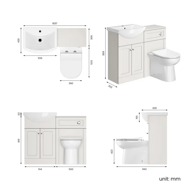 Capri Cotton White Combination Vanity Basin and Aruba Toilet 1050mm - Chrome Handles
