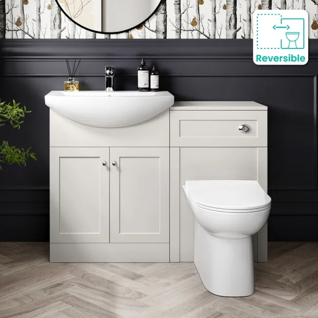 Capri Cotton White Combination Vanity Basin and Aruba Toilet 1150mm - Chrome Handles