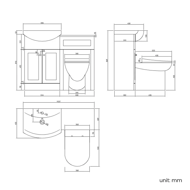 Capri Fog Grey Combination Vanity Basin and Aruba Toilet 1050mm - Chrome Handles