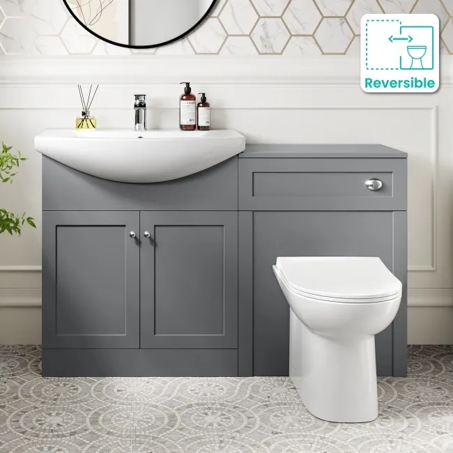 Capri Fog Grey Combination Vanity Basin and Aruba Toilet 1350mm - Chrome Handles