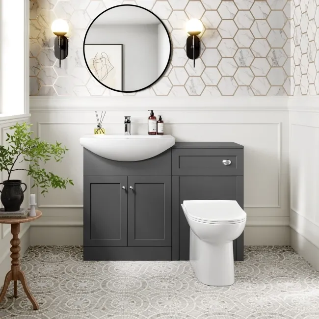 Capri Slate Grey Combination Vanity Basin and Aruba Toilet 1150mm - Chrome Handles