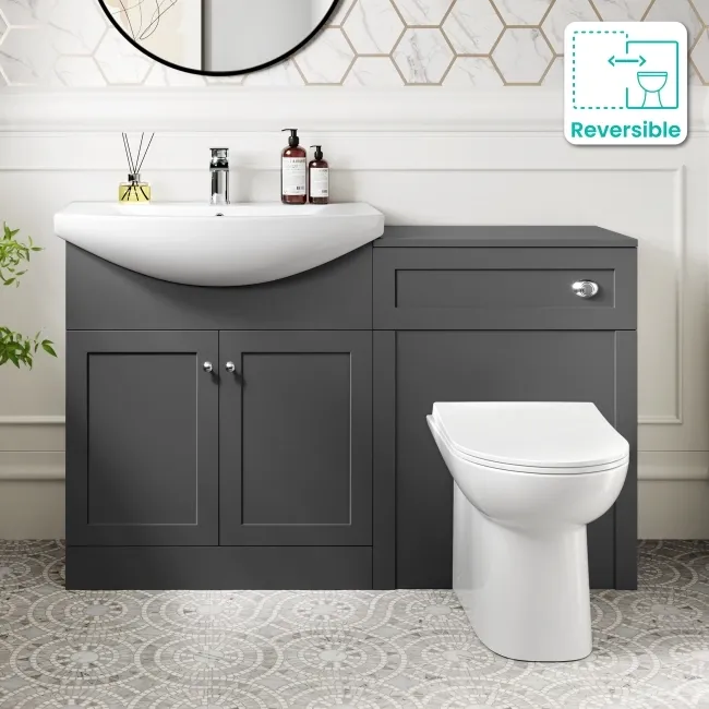 Capri Slate Grey Combination Vanity Basin and Aruba Toilet 1350mm - Chrome Handles