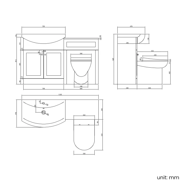 Capri Slate Grey Combination Vanity Basin and Aruba Toilet 1350mm - Chrome Handles