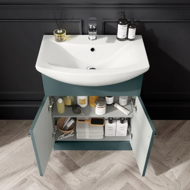 Capri Mystic Green Combination Vanity Basin and Aruba Toilet 1150mm - Chrome Handles