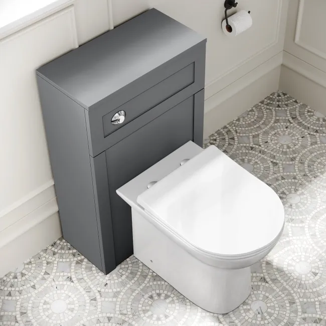 Milos Fog Grey Combination Vanity Basin and Aruba Toilet 1300mm - Chrome Handles
