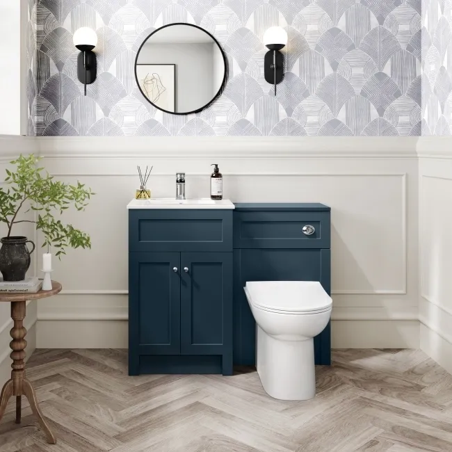Milos Navy Blue Combination Vanity Basin and Aruba Toilet 1000mm - Chrome Handles