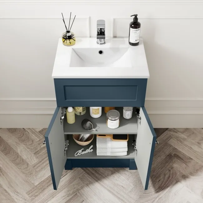 Milos Navy Blue Combination Vanity Basin and Aruba Toilet 1000mm - Chrome Handles