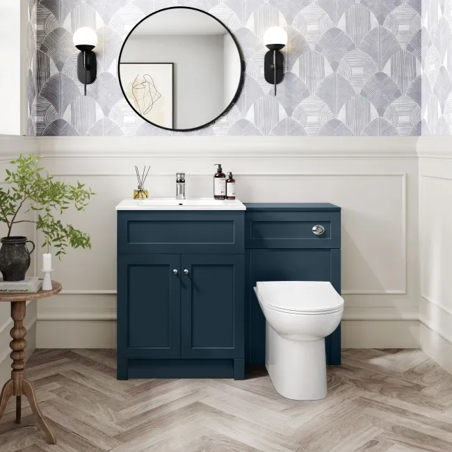 Milos Navy Blue Combination Vanity Basin and Aruba Toilet 1100mm - Chrome Handles