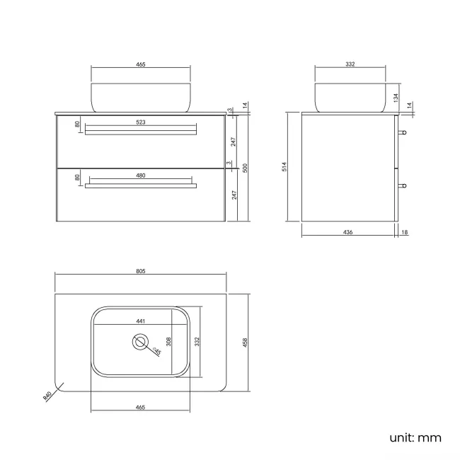 Omaha Gloss White Wall Hung Drawer Vanity with Marble Top & Curved Counter Top Basin 800mm