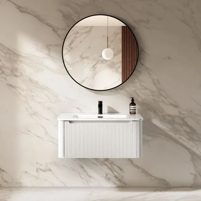 Sorrento Fluted Coastal White Wall Hung Basin Drawer Vanity 800mm