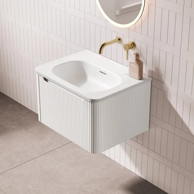 Sorrento Fluted Coastal White Wall Hung Drawer Vanity with Matt White Basin 600mm