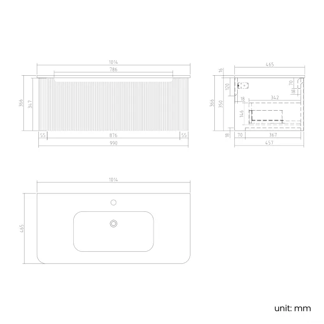 Sorrento Fluted Country Oak Wall Hung Basin Drawer Vanity 1000mm